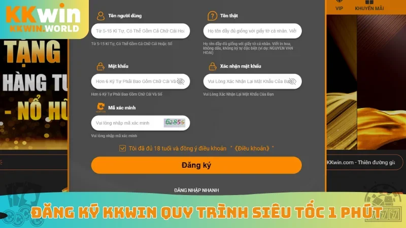 Đăng ký KKWin quy trình siêu tốc 1 phút