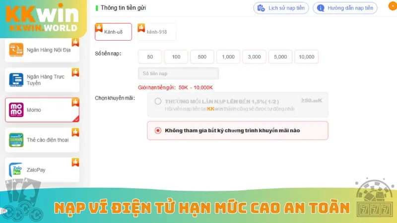 Nạp ví điện tử hạn mức cao an toàn